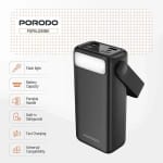 30000mAh Lara Power Bank Built-in Cables Porodo Fast Charge - Black
