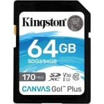 Kingston SD 64GB SDXC Canvas Go Plus 170MB/s Read UHS-I, C10, U3, V30 Memory Card (SDG3/64GB)