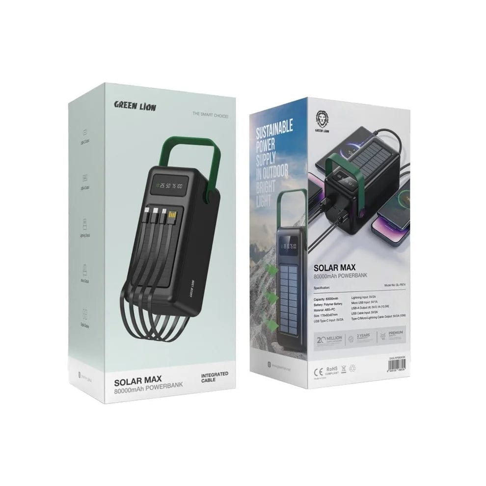 Solar 80,000mAh Power Bank Green Lion Solar Max Fast Charging - Black