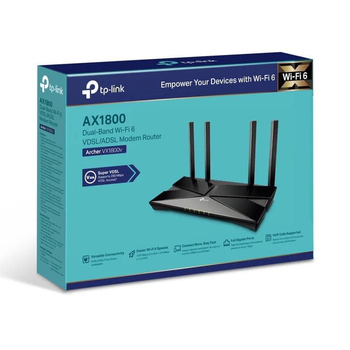 TPLink AX1800 Dual-Band Wi-Fi 6 VDSL/ADSL Modem Router (Archer VX1800v)
